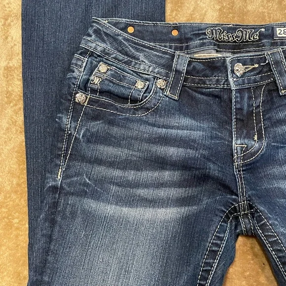 Miss Me Dark Blue Boot Cut Jeans with Embellished Pockets Size 28 - Picture 6 of 13